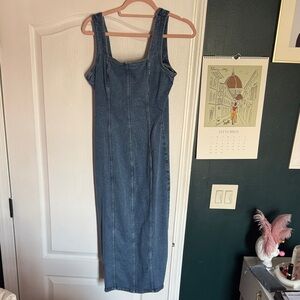 Steve Madden Square Neck Denim Midi Dress - Sz S - NWT